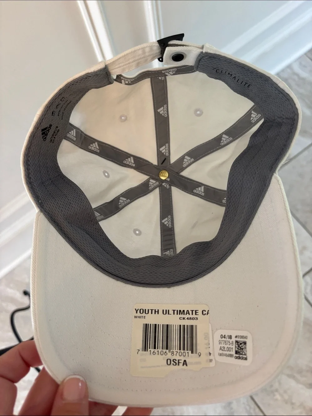 adidas Kids White Cap with Black Logo